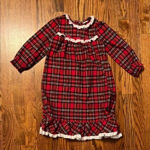 Red Plaid Long Sleeve Dress with Lace Trim